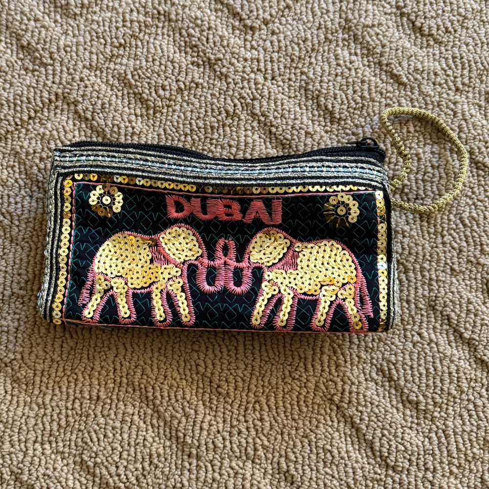 Handmade Sequin Dubai Mini Pochette (Black / Gold / Pink Pouch)